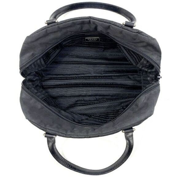 Prada Mini Boston Bag Handbag Leather Black Silver - Picture 8 of 9